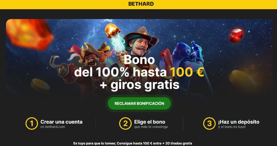Bono de bienvenida de Bethard del 100% hasta 100 euros más 100 giros gratis
