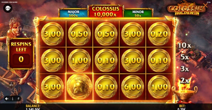 Bono de comodín multiplicador de la tragamonedas Colossus Hold & Win de iSoftbet