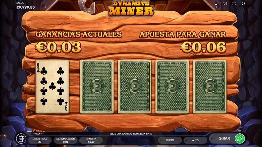 Juego de riesgo de Dynamite Miner tragamonedas de Endorphina 