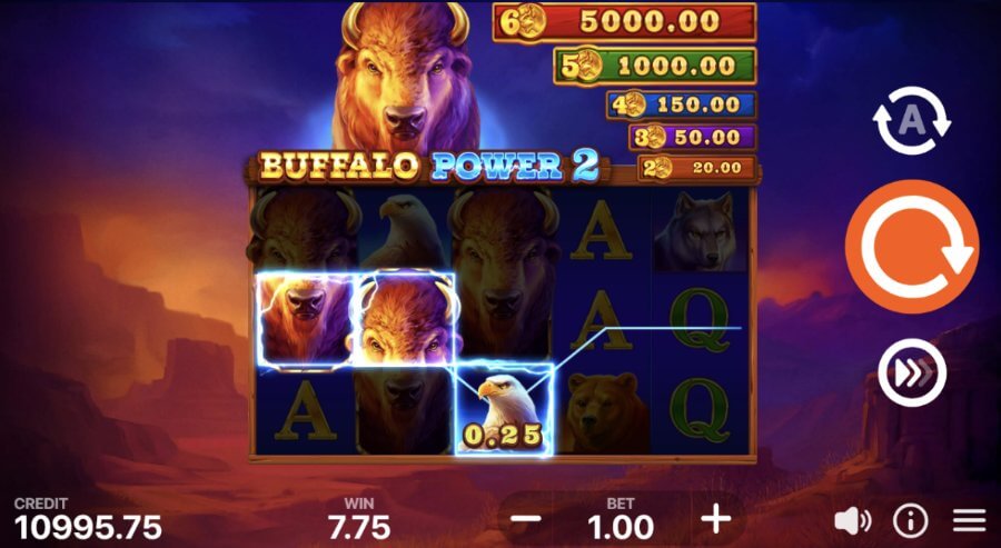 Graficos de la tragamonedas Buffalo Power 2 Hold and Win