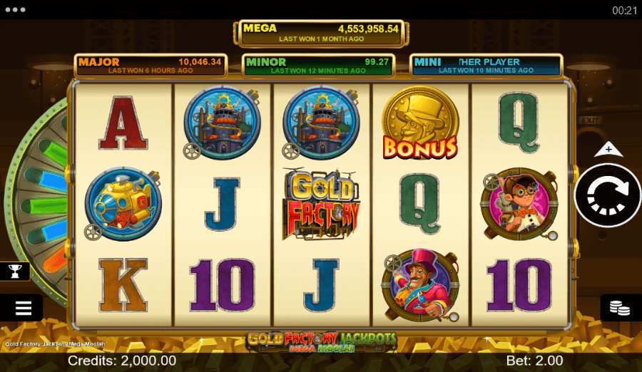 Gráficos de tragamonedas Gold Factory Jackpots Mega Moolah de Microgaming