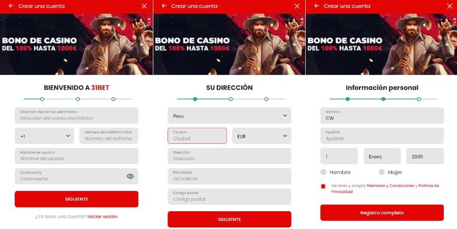 Como registrarse en 31Bet