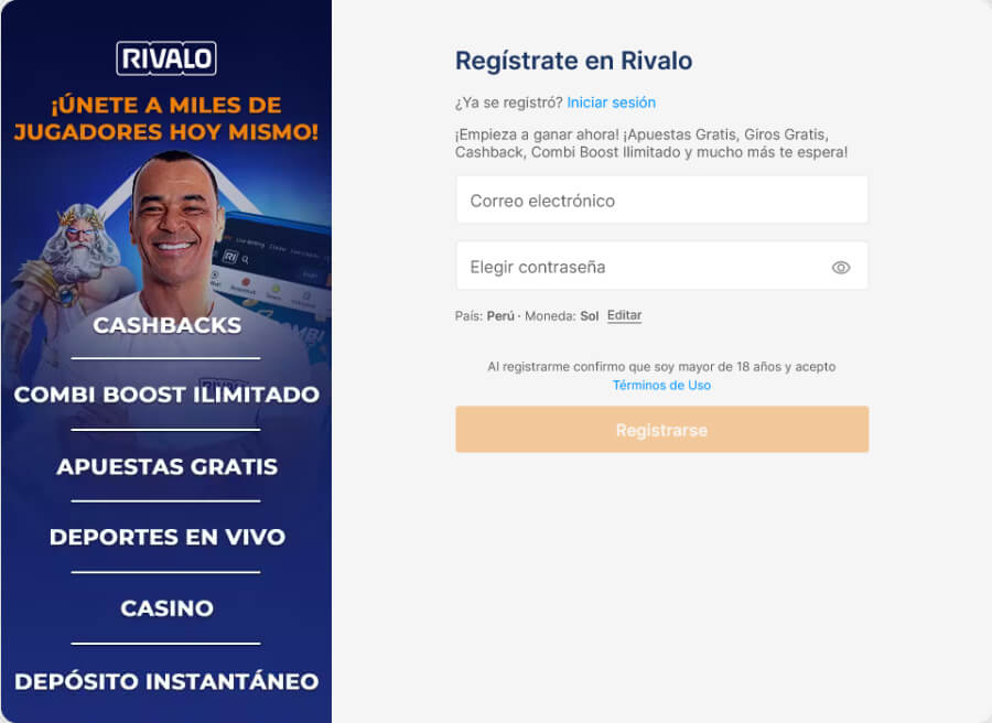 Registro de Rivalo Casino Peru