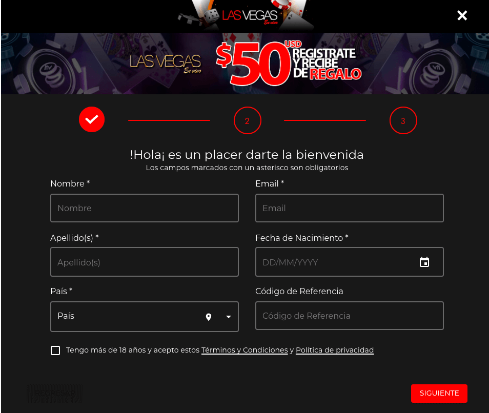 Método de registro en el casino Las Vegas En vivo