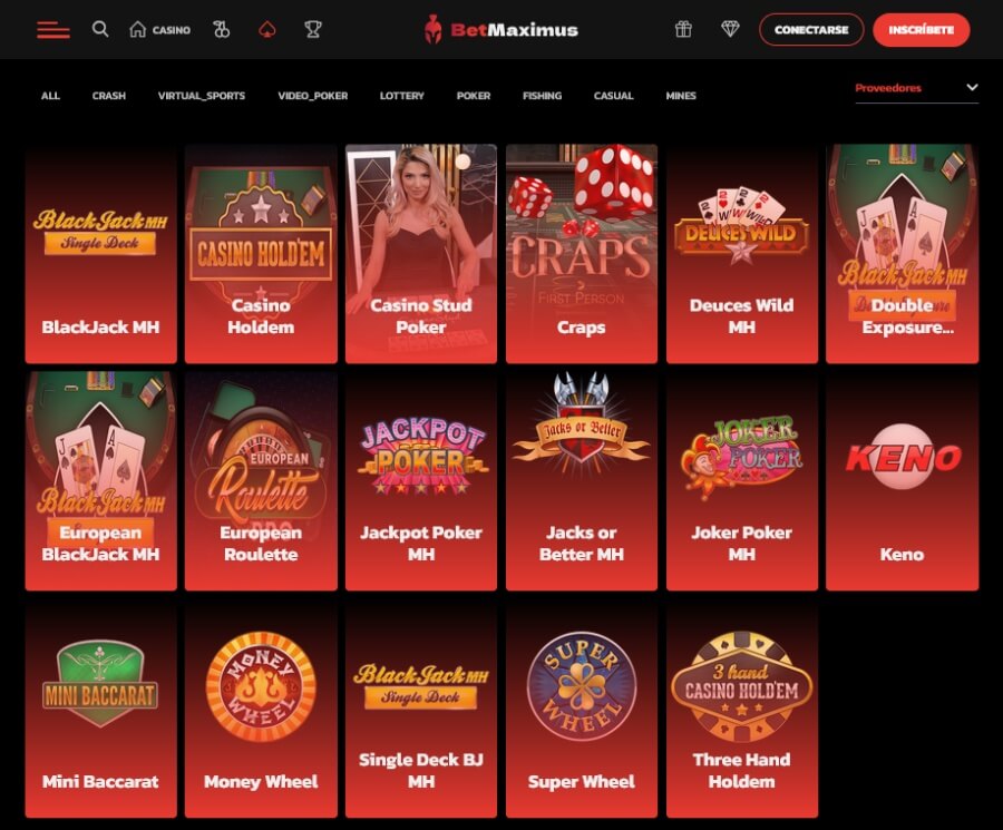 Sección casino en vivo BetMaximus