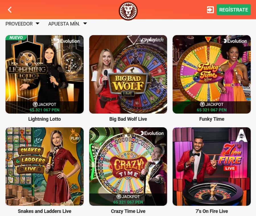 Sección de casino en Vivo de LeoVegas