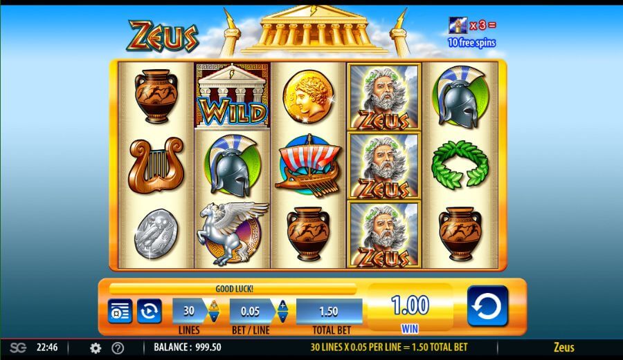Símbolos Zeus durante jugada de la tragamonedas Zeus de WMS