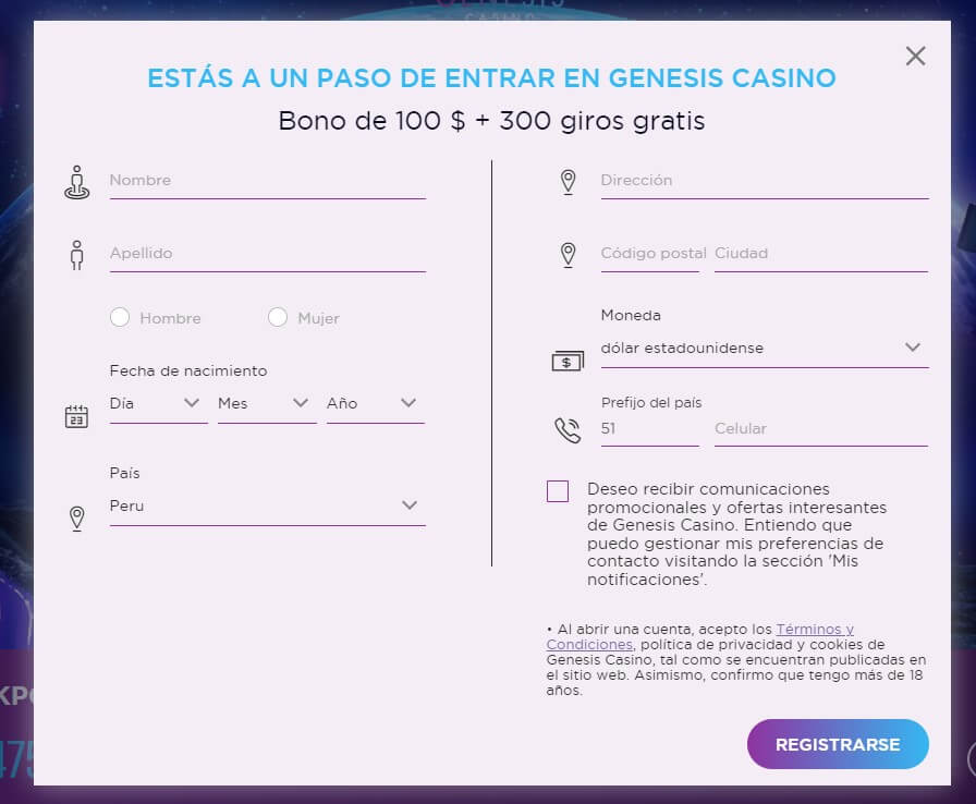 Cómo crear una cuenta en Genesis Casino