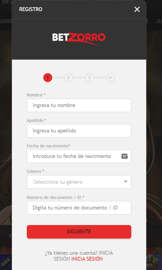 Betzorro Peru Formulario de Registro