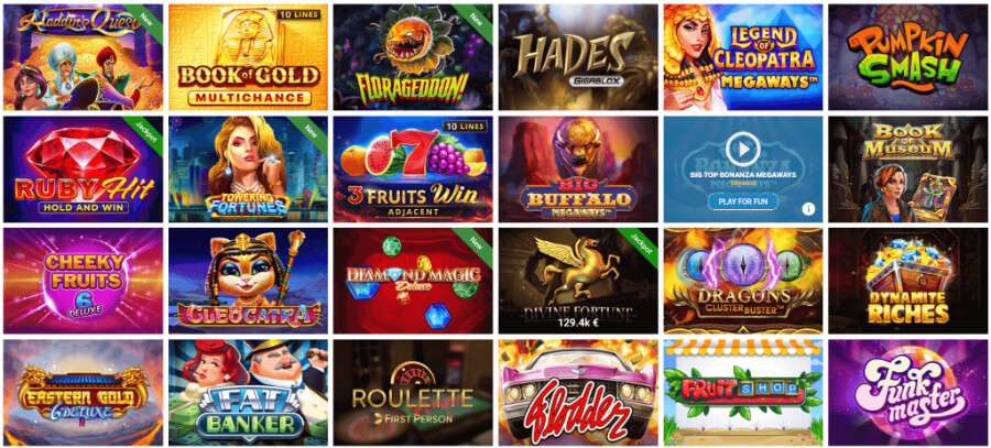 Catálogo de juegos de Vegaz Casino