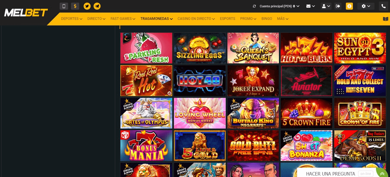 Juegos en MelBet Casino - tragamonedas