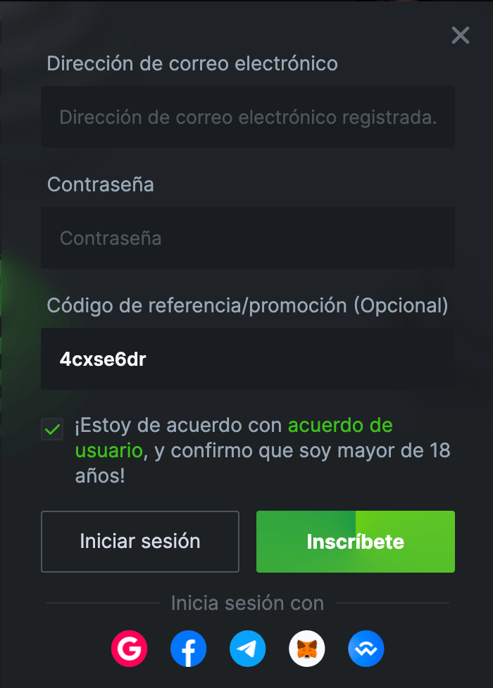 Registro en BC.GAME