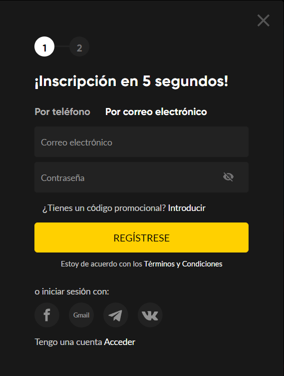 Registro en Betboom casino