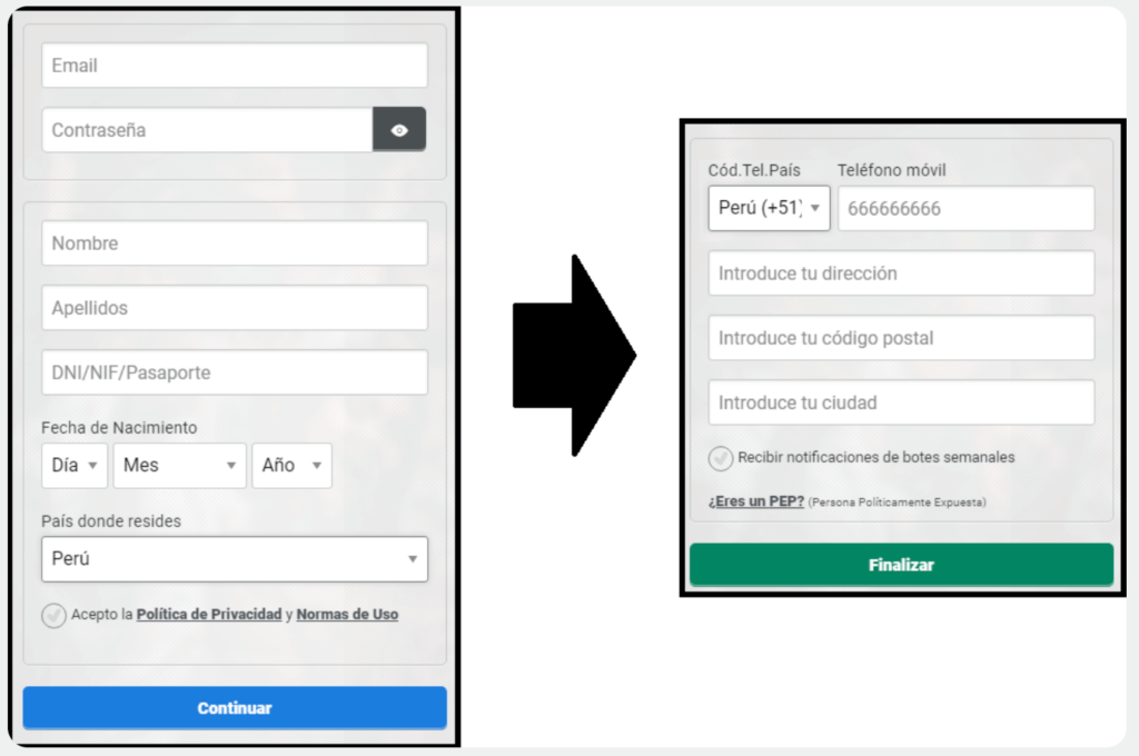 Registro en Lottofy