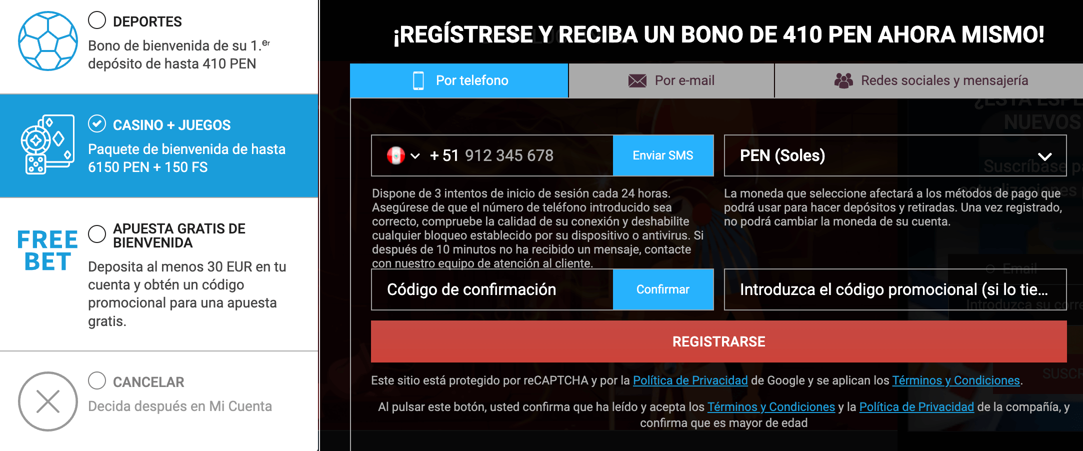 Registro en Megapari