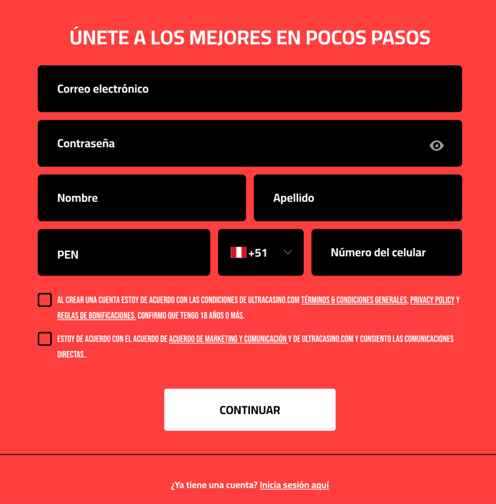 Registro en Ultra Casino