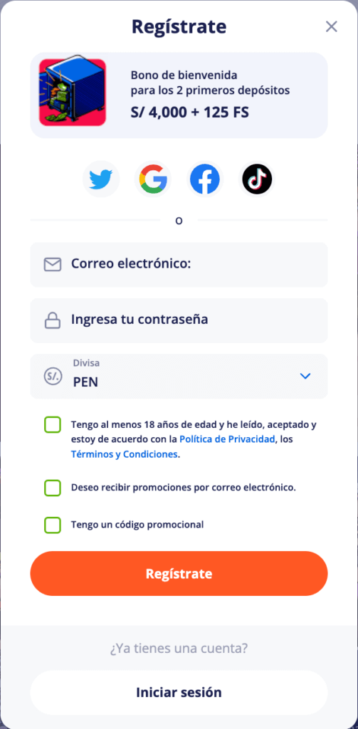 Registro en Vulkan Vegas